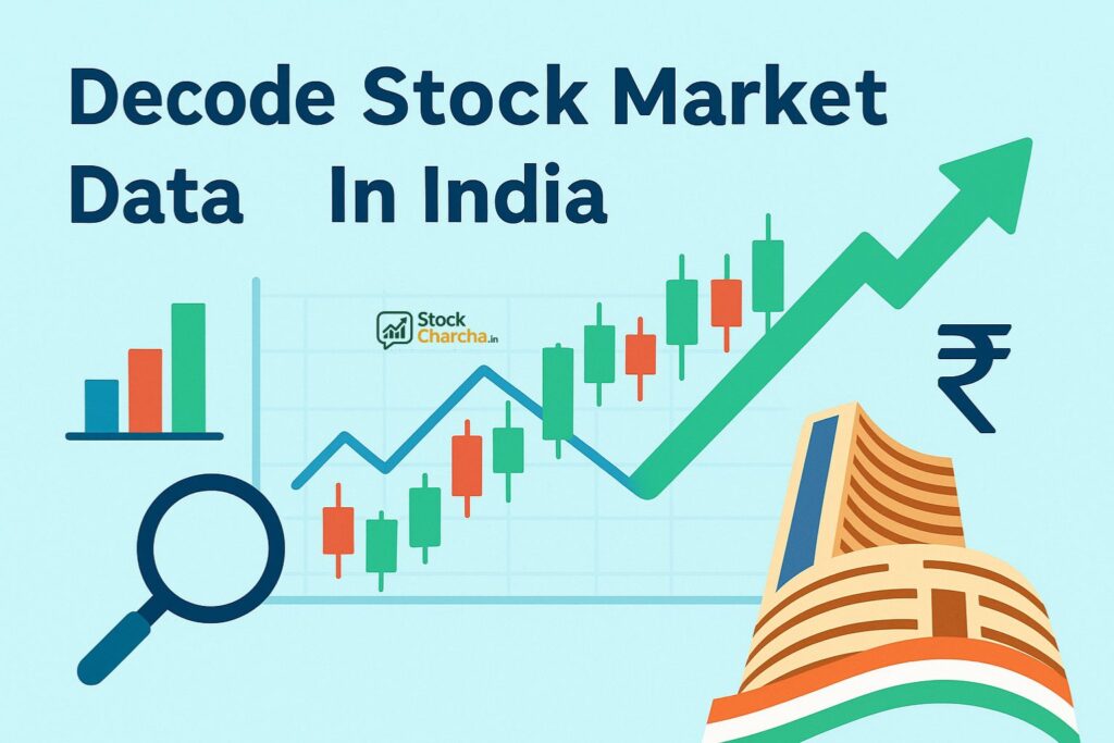 Stock Market for Beginners India 2025: Easy Guide 10 Illustration of Indian stock market data with candlestick chart, rupee symbol, and BSE building – beginner-friendly investing guide.