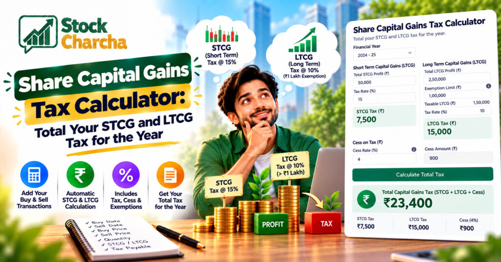 Share Capital Gains Tax Calculator: Total Your STCG and LTCG Tax for the Year 1 Share Capital Gains Tax Calculator: STCG & LTCG Easy Total